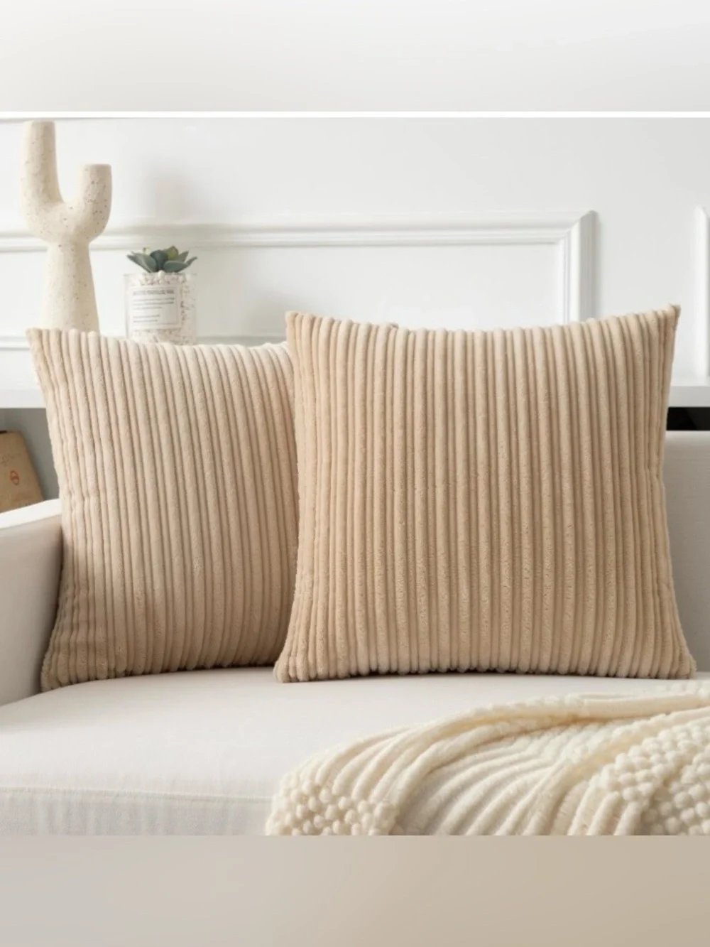 Decorative Pillow Covers SQUARE 20x20” (2-pack) BEIGE